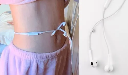 Con los cables de los auriculares rodean su cintura y así evidencian que no tienen sobrepeso