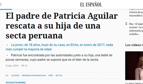 Patricia Aguilar: Así informó prensa española hallazgo de joven en manos de secta