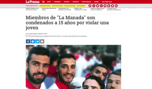 Así informa la prensa internacional sobre el fallo en el caso La Manada. Foto: Captura.