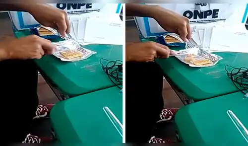 Vía Facebook: risas por miembro de mesa que se grabó usando cubiertos para comer 'almuerzo' de la ONPE [VIDEO]