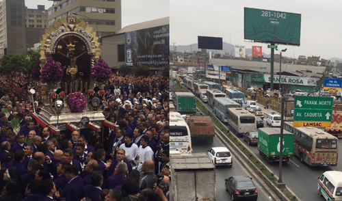 Congestión vehicular en el Centro de Lima por procesión del Señor de los Milagros [VIDEO]