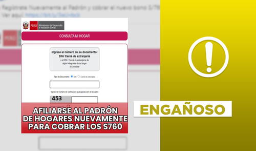 Es engañoso que imagen es para “registrarse nuevamente” al Bono Familiar Universal. Foto: plantilla de Verificador de La República / captura en Facebook. Es engañoso que imagen es para “registrarse nuevamente” al Bono Familiar Universal. Foto: plantilla de Verificador de La República / captura en Facebook.