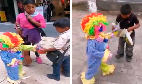 Facebook: pequeño se viste de payaso para regalar juguetes y dulces a niños que venden en la calle [VIDEO] 