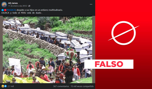 Portada de la noticia que desmiente que esta foto sea de los fallecidos en las protestas en Juliaca