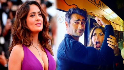 Salma Hayek queda sorprendida al tocar los músculos de Kumail Nanjiani
