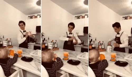Hombre se viste de barman para preparar la leche de su bebé y realiza todo un espectáculo [VIDEO]