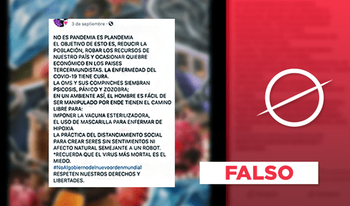 Post que denuncia "plandemia" contiene información falsa. Foto: Composición LR.