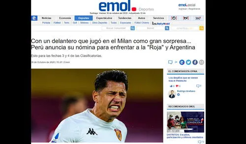 Perú vs Chile: medios chilenos informan sobre convocatoria de Gianluca Lapadula