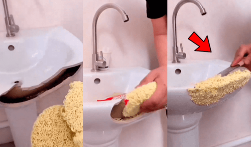 Facebook: Asiática repara lavamanos roto con fideos de sopa instantánea y sorprende a miles [VIDEO]