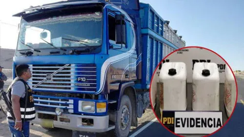 Droga líquida, estaba camuflada en bidones. Esta salió del Perú con destino a Chile.