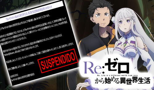 La segunda temporada que se estrenaba el póximo mes, se ha suspendido Re:Zero