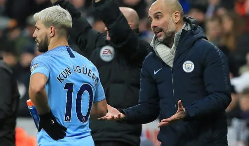 Pep Guardiola Sergio Agüero Manchester City Premier League. Foto: EFE