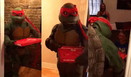 Facebook: repartidor de pizza se viste de 'tortuga ninja' para sorprender a niño [VIDEO]