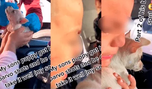 Niño llora apenado al escuchar aullar a su perrito tras ser vacunado