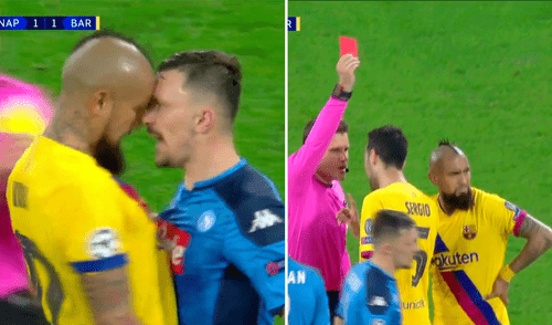 Arturo Vidal expulsado en el Barcelona vs Napoli