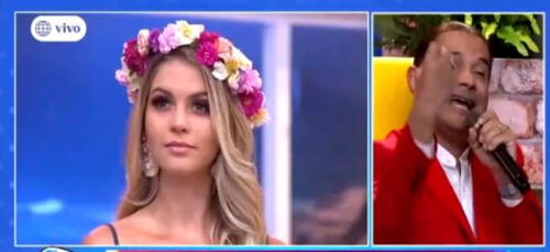 Brunella Horna incómoda tras declaraciones de Reinaldo Dos Santos. Foto: Captura