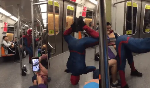 Facebook Viral: Pasajeros de tren quedan encantados con baile de 'Spiderman' [VIDEO]