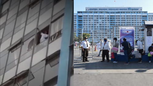 Mujer intentó saltar desde el quinto piso del hospital Rebagliati. Créditos: Composición.