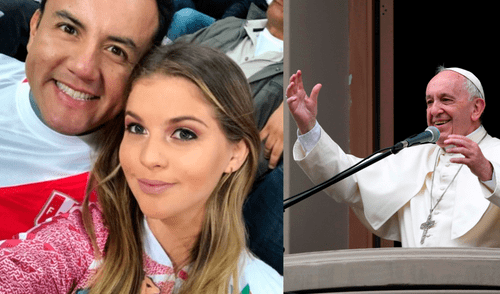 Brunella Horna y Richard Acuña ven al papa Francisco en Huanchaco [VIDEO]