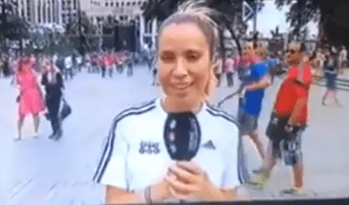 Rusia 2018: Desconocido besa a periodista española en vivo y se corre [VIDEO]