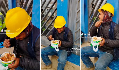Pese a los comentarios, él lo tomó con mucho humor y trató de seguir disfrutando de su almuerzo. Foto: composición LR/TikTok/@josegarcia.jodasdeobra TikTok viral: obrero lleva su comida en táper de ayudín y sus compañeros lo trolean: “En tiempos difíciles”