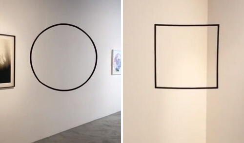 Las dos formas en que se ve la escultura dependiendo del ángulo en que se mire. Foto: captura de TikTok. ¿Círculo y cuadrado a la vez?: la escultura que sorprende a todos en TikTok