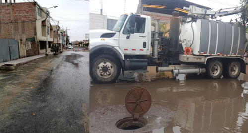 Los trabajadores de la EPS tuvieron que romper la pista para la succión de las aguas servidas. Foto: Cortesía vecinos.