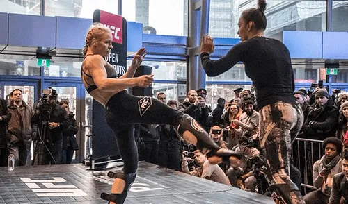 Valentina Shevchenko tuvo desafiante careo con rival en la previa del UFC 231 [VIDEO]