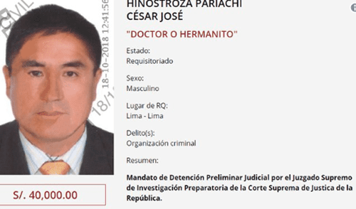 César Hinostroza es incluido en la lista de 'los más buscados'