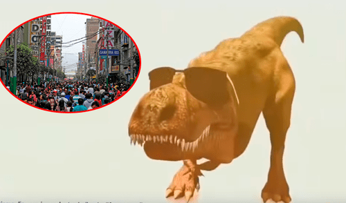 Facebook: dinosaurio baila "¡Cállese viejo lesbiano!" en Gamarra para atraer clientes [VIDEO]