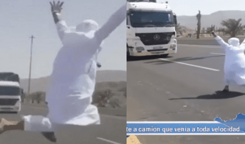 Youtube: Árabe reta a un camión en movimiento y ocurre lo menos pensado [VIDEO]