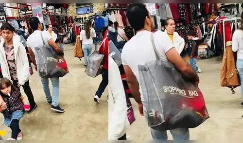 Facebook viral: indignación por padre que lleva a su hijo en bolsa de mercado [FOTOS]