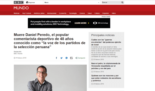 Daniel Peredo: Así informó la prensa internacional el fallecimiento del periodista Daniel Peredo: Así informó la prensa internacional el fallecimiento del periodista