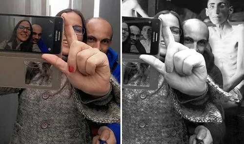 Artista ridiculiza a turistas que se toman selfies en monumentos al Holocausto | FOTOS