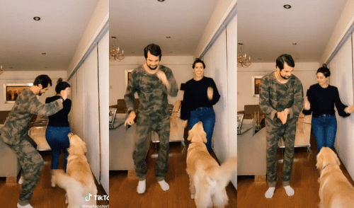 Pareja intenta grabar reto de baile y su perro aparece para unirse a la coreografía [VIDEO]