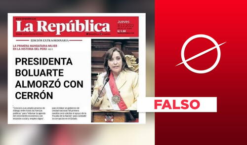 Es falsa la supuesta portada de La República que anuncia que Dina Boluarte almorzó con Vladimir Cerrón. Foto: composición.