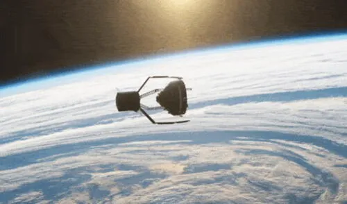 Este es el robot de cuatro brazos de ClearSpace-1 capturando un escombro espacial del 2013. Foto: ClearSpace SA Este es el robot de cuatro brazos de ClearSpace-1 capturando un escombro espacial del 2013. Foto: ClearSpace SA