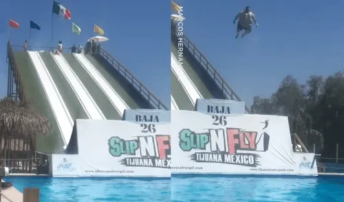 Vía Facebook: hombre obeso se lanzó por un tobogán y no salió como lo esperaba [VIDEO]