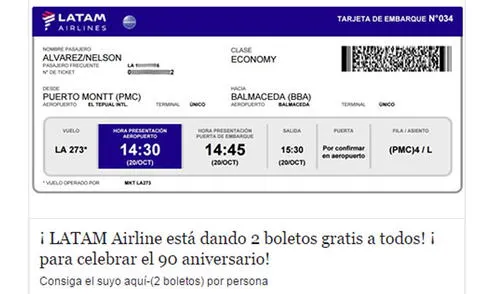 Latam aclara que es falsa la supuesta promoción que regala boletos en Facebook