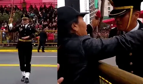 La madre abraza al efectivo emocionada. (Foto: captura video)