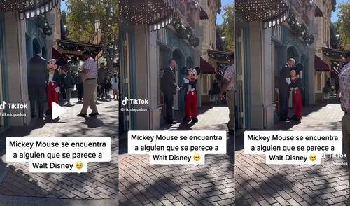 El video tiene más de 3 millones de vistas en la plataforma. Foto: captura de TikTok / @rikrdopadua ‘Mickey Mouse’ se encuentra con hombre parecido a Walt Disney y tiene emotiva reacción