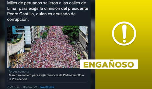 No, foto difundida por medio de comunicación no es de la reciente marcha contra Pedro Castillo. Foto: composición Verificador No, foto difundida por medio de comunicación no es de la reciente marcha contra Pedro Castillo. Foto: composición Verificador