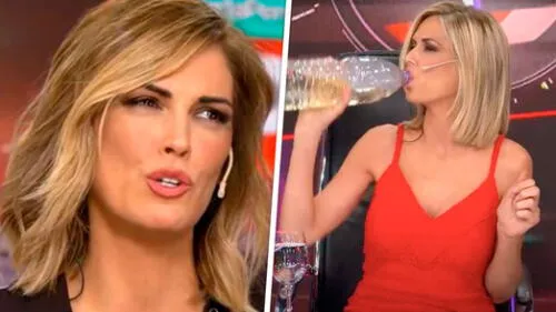 “Voy a tomar un poquito de mi CDS (dióxido de cloro)”, dijo la presentadora al beber el líquido que, según ella, tenía el químico. Foto: captura El Nueve