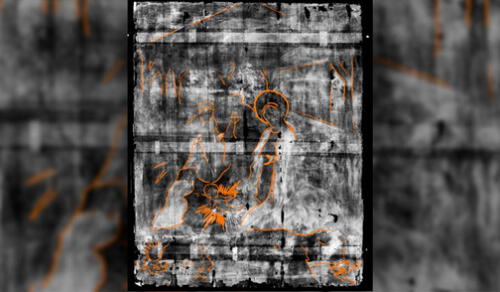 Los rayos X mostraron que la pintura medieval ocultaba el nacimiento de Jesús. Imagen: Northumbria University.