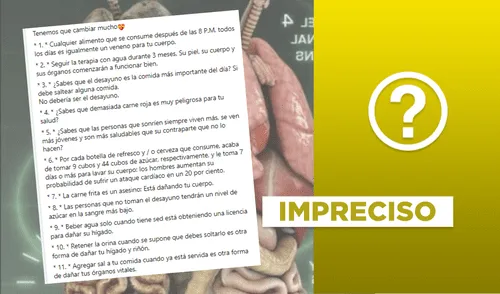 Post sobre hábitos alimenticios es impreciso.