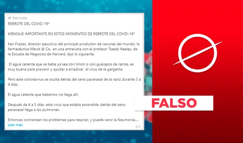 Es falso que el director de la farmacéutica Merck & Co. dijo que el agua caliente acaba con el nuevo coronavirus. Foto: composición LR