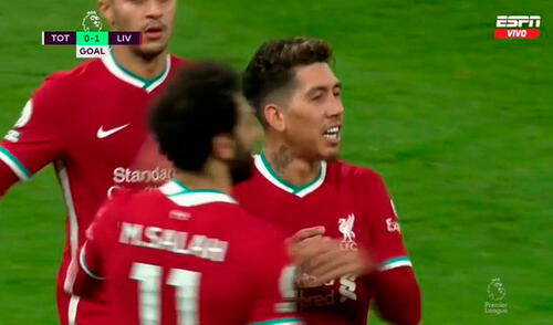 Roberto Firmino colocó el primer tanto de Liverpool sobre Tottenham. Foto: captura/ESPN