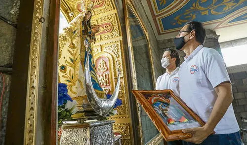 Devoción. Daniel Salaverry y Martín Vizcarra visitaron Otuzco (La Libertad) y rindieron homenaje a la Virgen de la Puerta. Foto: difusión