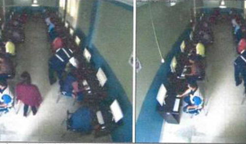 En imágenes captadas por cámaras de videovigilancia, se aprecia el ingreso de persona que no era postulante. Foto: Captura informe Contraloría