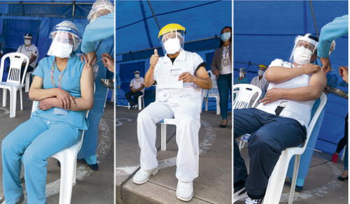 Vacunado. El jefe del área COVID-19 del Hospital Regional del Cusco, Enrique Arana, fue el primero en recibir la vacuna. Le siguió la enfermera Olga Cutipa. Vacunado. El jefe del área COVID-19 del Hospital Regional del Cusco, Enrique Arana, fue el primero en recibir la vacuna. Le siguió la enfermera Olga Cutipa.